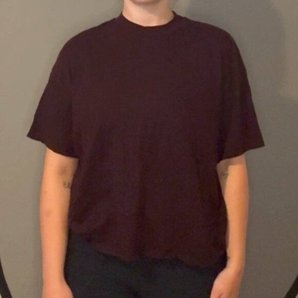 Topshop Maroon Mock-Neck T-Shirt, Size US 4-6 - Picture 1 of 3
